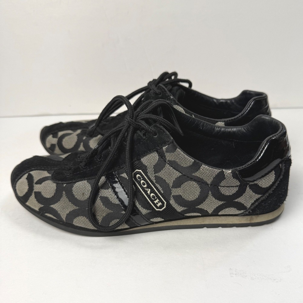 Coach Kathleen Sneaker Women 6.5M Black Grey Signature C Monogram Y2K Retro